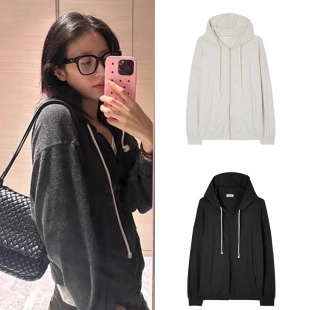 American Vintage卫衣25早春新款周雨彤同款抽绳做旧拉链连帽衫女