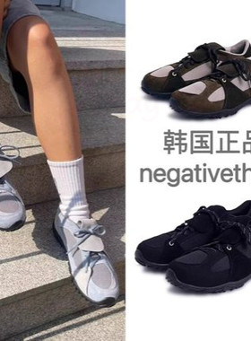 韩国折扣正品 negativethree机能风复古撞色拼接牛皮休闲运动鞋女