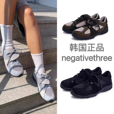 韩国折扣正品 negativethree机能风复古撞色拼接牛皮休闲运动鞋女