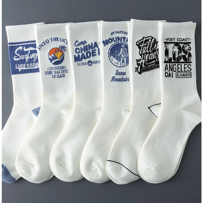 涂鸦袜子男ins潮百搭高颜值中筒秋季学生运动篮球袜长筒潮女长袜