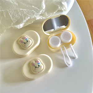 wink小兔~奶黄色可爱美瞳盒子卡通少女心小巧便携隐形眼镜伴侣盒