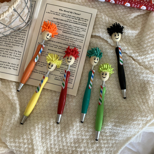 美式复古童趣可爱圆珠笔卡通丑萌搞怪笑脸毛毛头按动写字笔学生