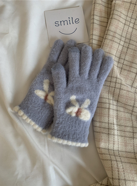 ins可爱少女蝴蝶结手套冬天保暖礼物学生骑车分指触屏护手套加绒
