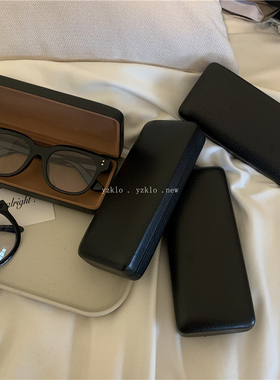 纯黑色眼镜盒高级感荔枝纹哑光男女通用太阳墨镜盒复古皮质收纳盒