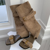 小众春夏西部凉靴女夏2026新款 皮带扣中筒堆堆靴小个子内增高显瘦