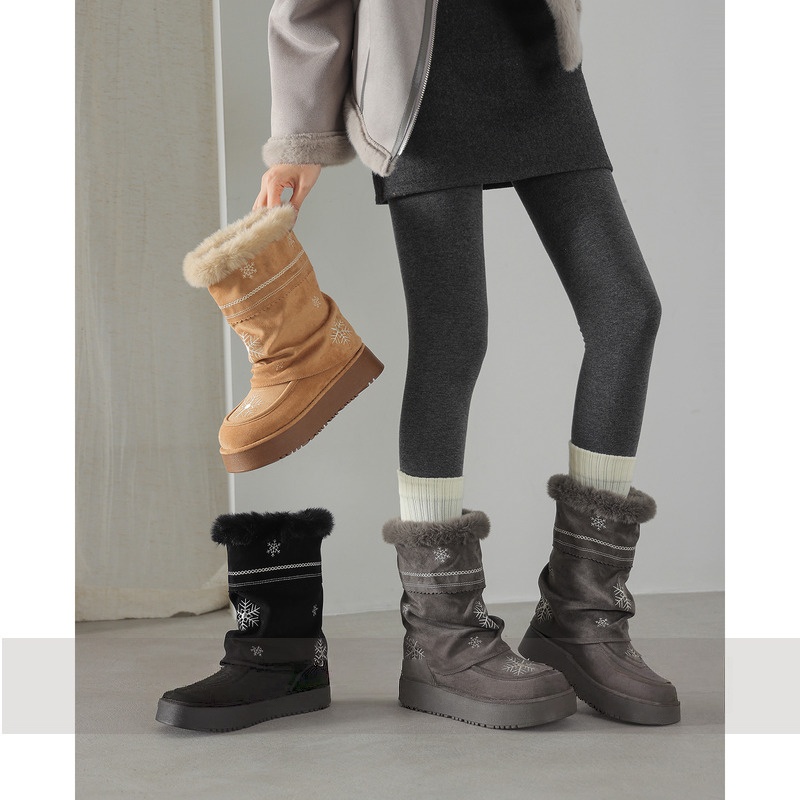 妮娜小姐加绒加厚保暖毛毛雪地靴