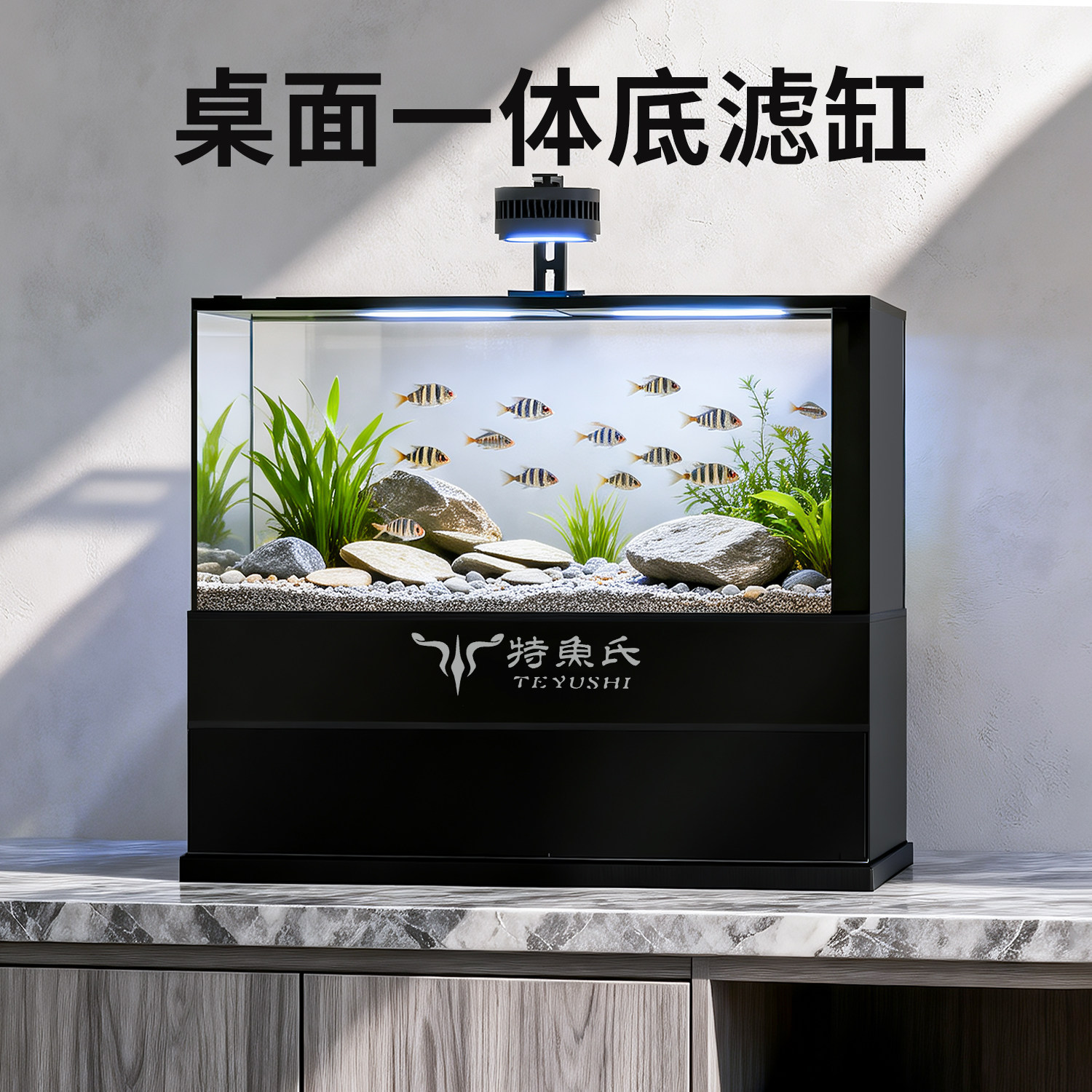 特鱼氏一体底滤桌面鱼缸小型客厅2026新款超白玻璃金鱼缸方舟一号