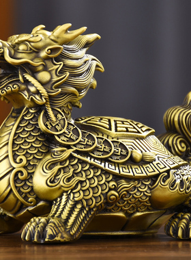 黄铜龙龟摆件客厅玄关装饰 明清古典风格家居工艺品 龙龟造型桌面