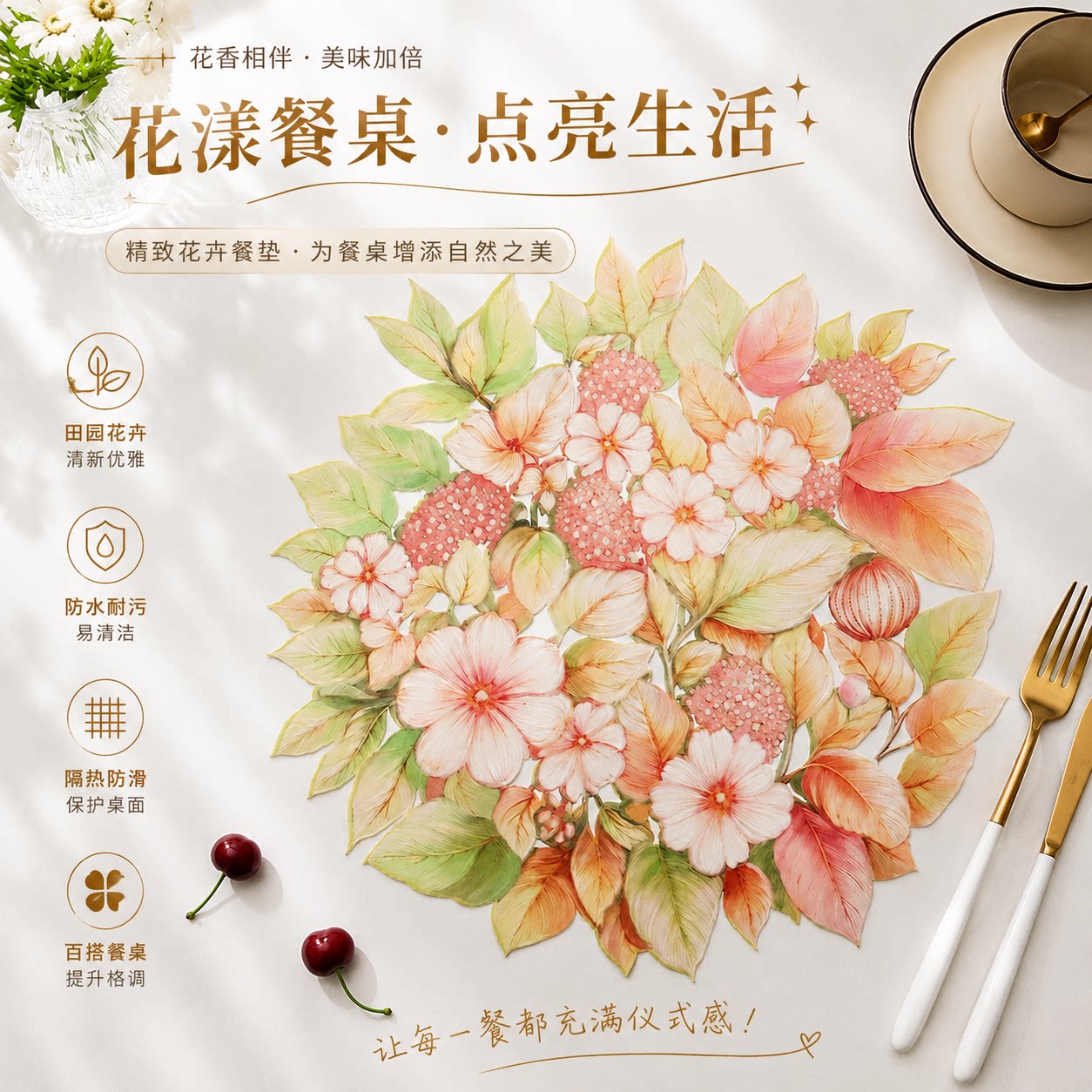 小清新花朵PVC防水防油餐垫