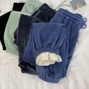 潮 女胖mm宽松阔腿束脚哈伦长裤 大码 200斤秋冬加绒加厚休闲运动裤