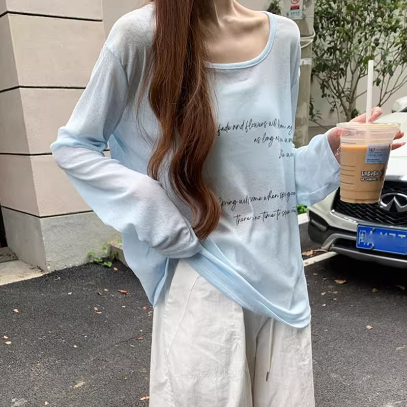 韩系慵懒风微透长袖防晒衫