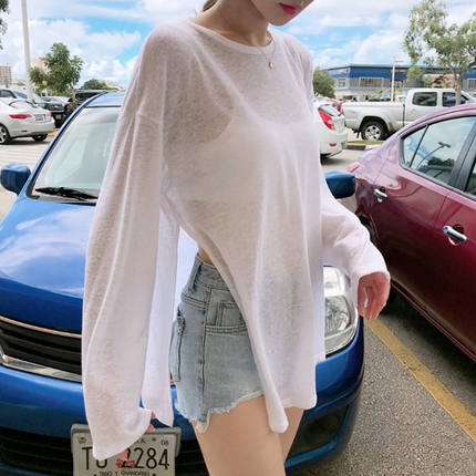 薄款防晒罩衫长袖T恤女夏季新款宽松百搭大码300斤胖mm外搭上衣服