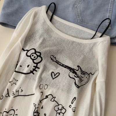 印花长袖T恤女夏薄款防晒罩衫