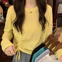 多巴胺设计感小众抽绳上衣女夏季薄款胖mm大码200斤防晒衫长袖t恤
