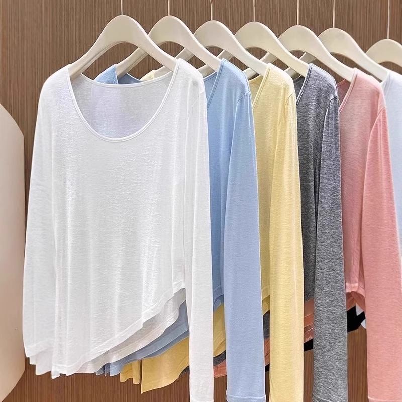 简约圆领薄款微透长袖罩衫女