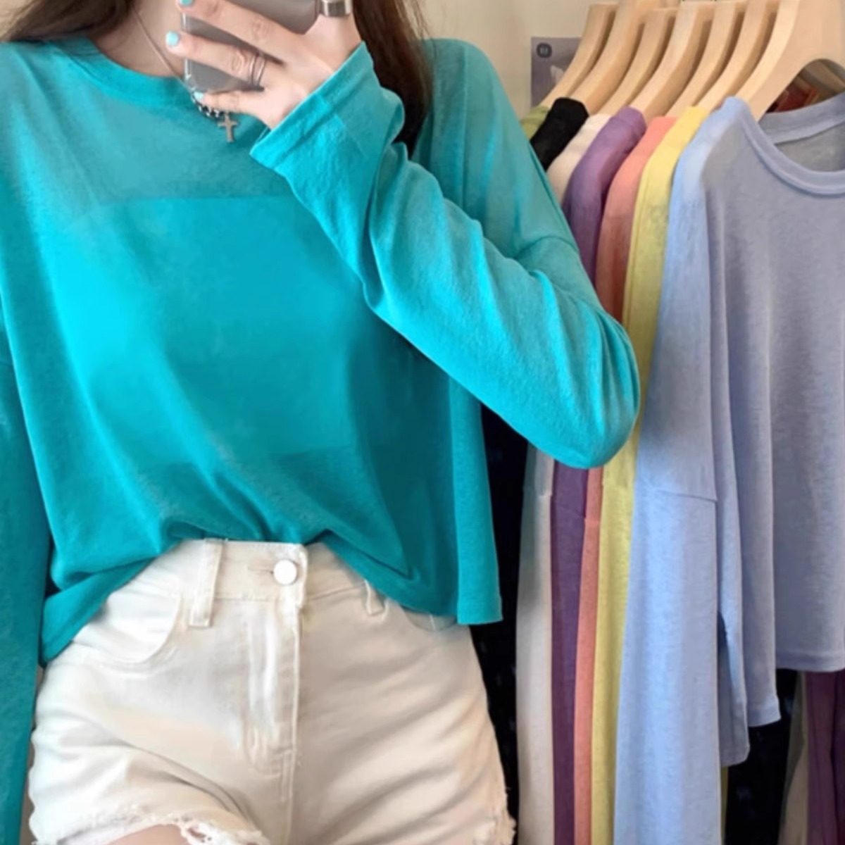 短款圆领t恤女夏季胖mm大码200斤百搭宽松防晒长袖上衣洋气打底衫,女装/女士精品,T恤,淘宝优惠券,粉丝福利购,淘宝优惠卷