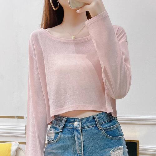 胖mm大码长袖防晒短款上衣女