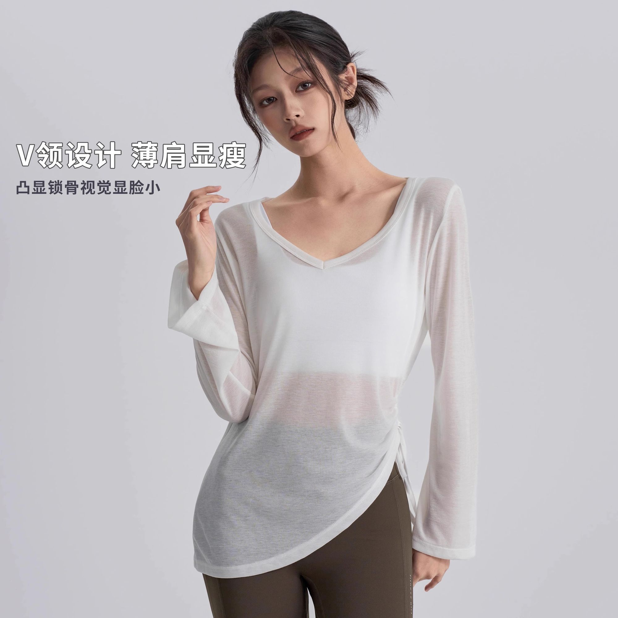 夏季薄款防晒新款罩衫运动抽绳长袖宽松胖mm特大码200斤上衣T恤女