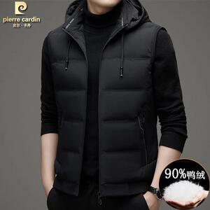皮尔卡丹高档羽绒马甲男士秋冬季外套无袖羽绒服背心外穿连帽夹克
