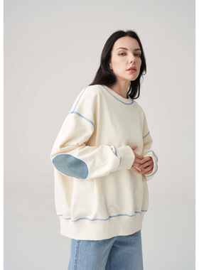 MuninnBran •【休闲系列】白色牛仔补丁卫衣