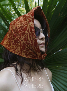 【方巾-印旅地图-红色】WhereWhere原创印尼手工蜡染布方巾头巾