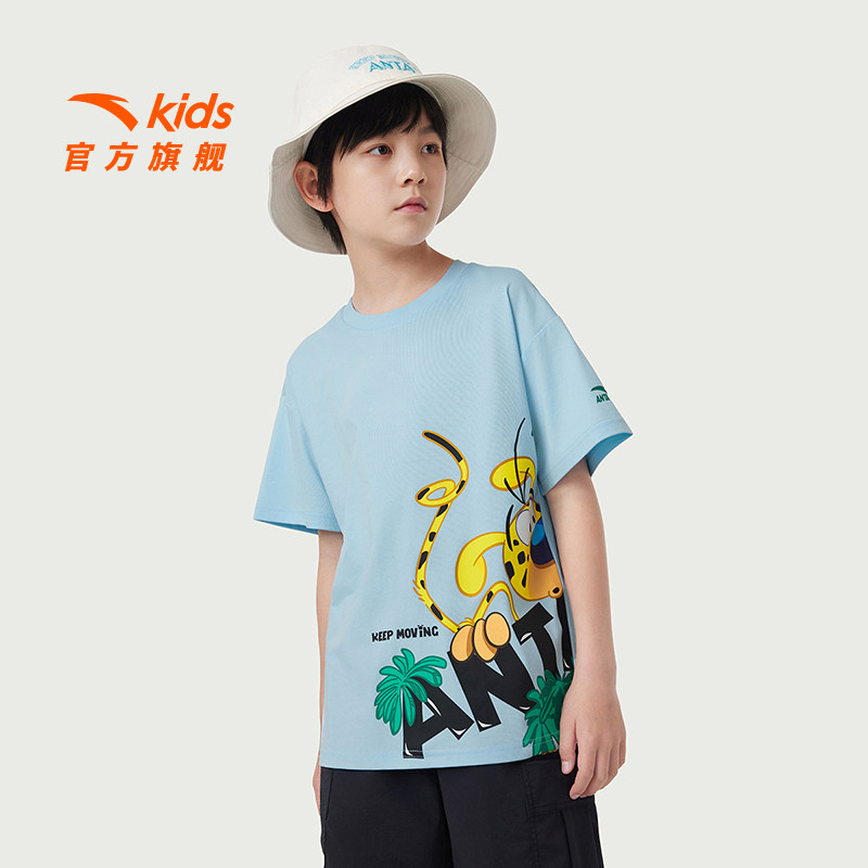 安踏儿童男大童针织短袖衫