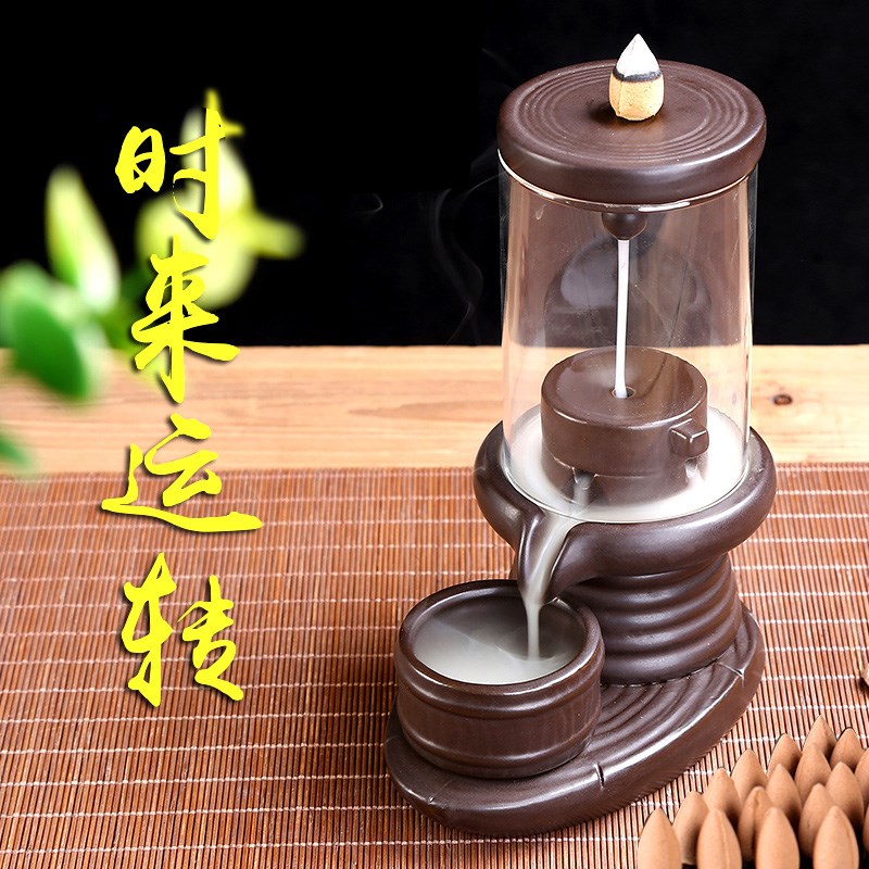 速发香款时来运转玻璃防风倒流香瓷创意家用摆件禅意檀香品陶炉新
