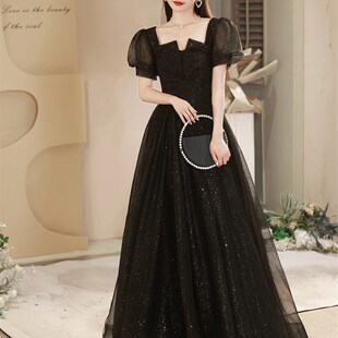 速发晚礼服2级25新款高0感宴端高会主持人法式黑色宴会长款礼服轻