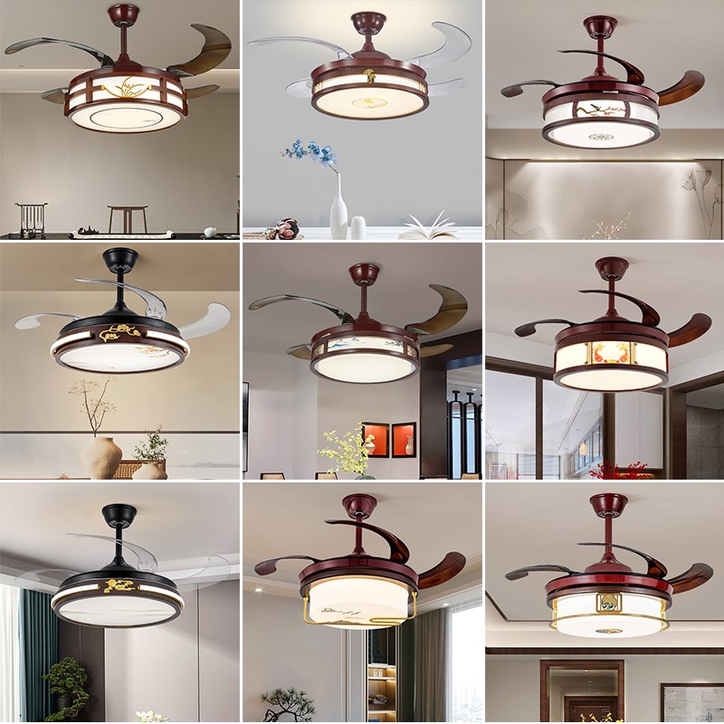 速发厅厅灯风扇灯新中实复古式木餐餐吊灯中国风大气护眼静音吊扇