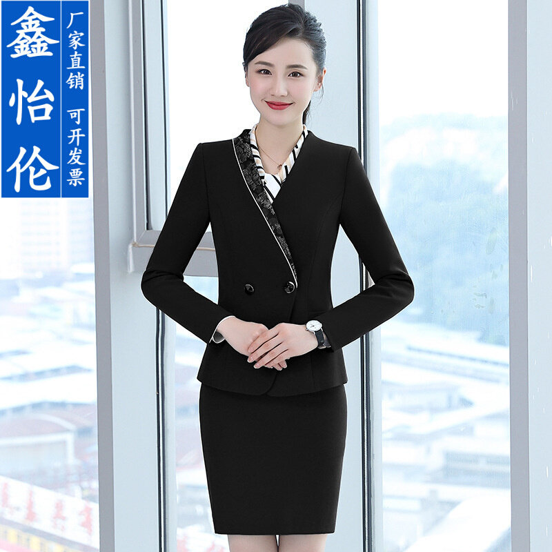 高货酒店前台接待经理工作服女秋长袖套装时尚职业装面试西服正装图片