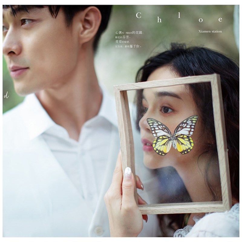 速发新款创意纱拍婚旅摄影道具相框影楼韩式婚纱旅拍具道木质框摆