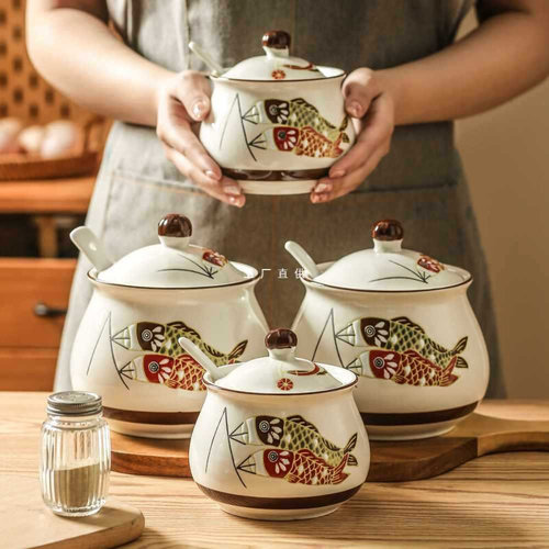 速发家用厨房装猪油罐陶瓷辣椒油罐耐高温油泼辣子罐盐罐辣椒罐荤