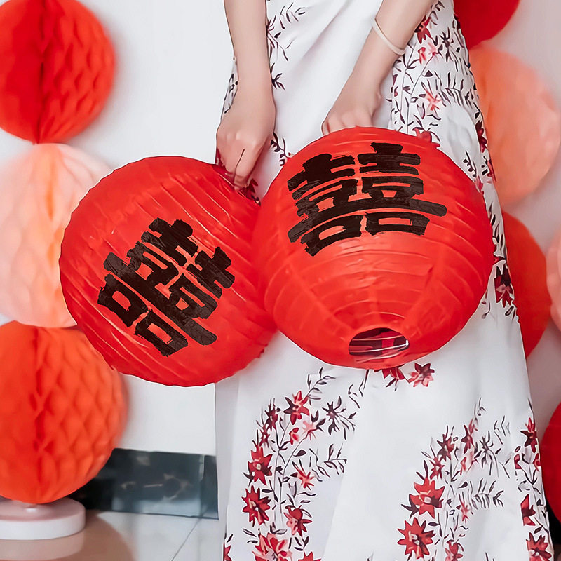 速发结婚喜字灯笼中式婚房小挂件喜道红摆置装饰布件立体拍照庆具