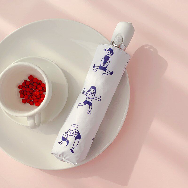 速发盐系小清新全自动晴雨折可爱创意小伞五折叠防晒太伞