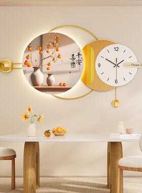 现货简约风餐厅装饰画带钟表壁画H石来运转砂岩背景墙挂画