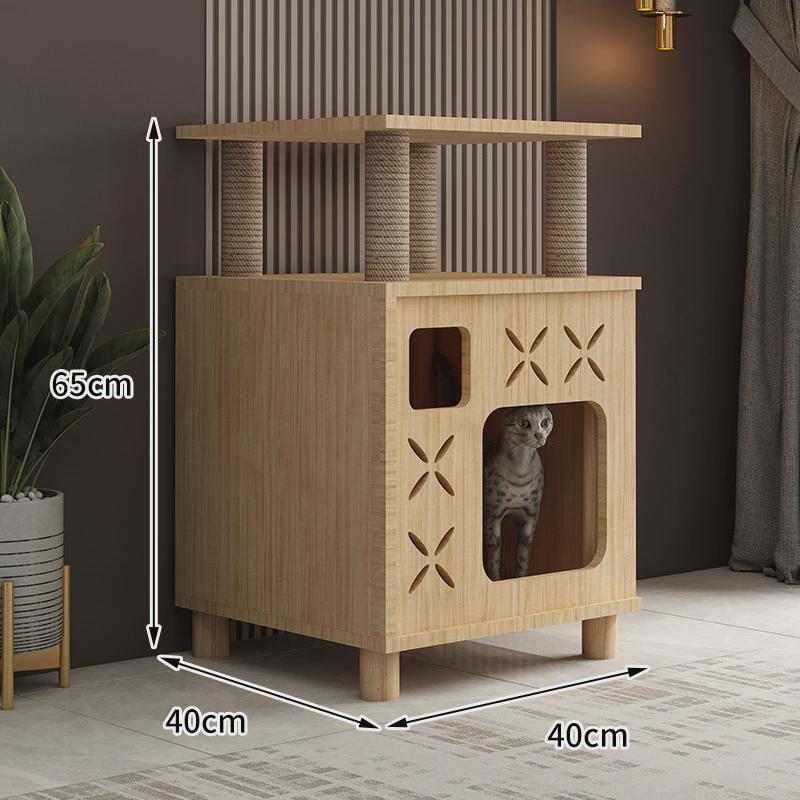 速发猫窝实木四季通用猫别墅封闭式猫房子猫爬架床头柜人猫咪凳子