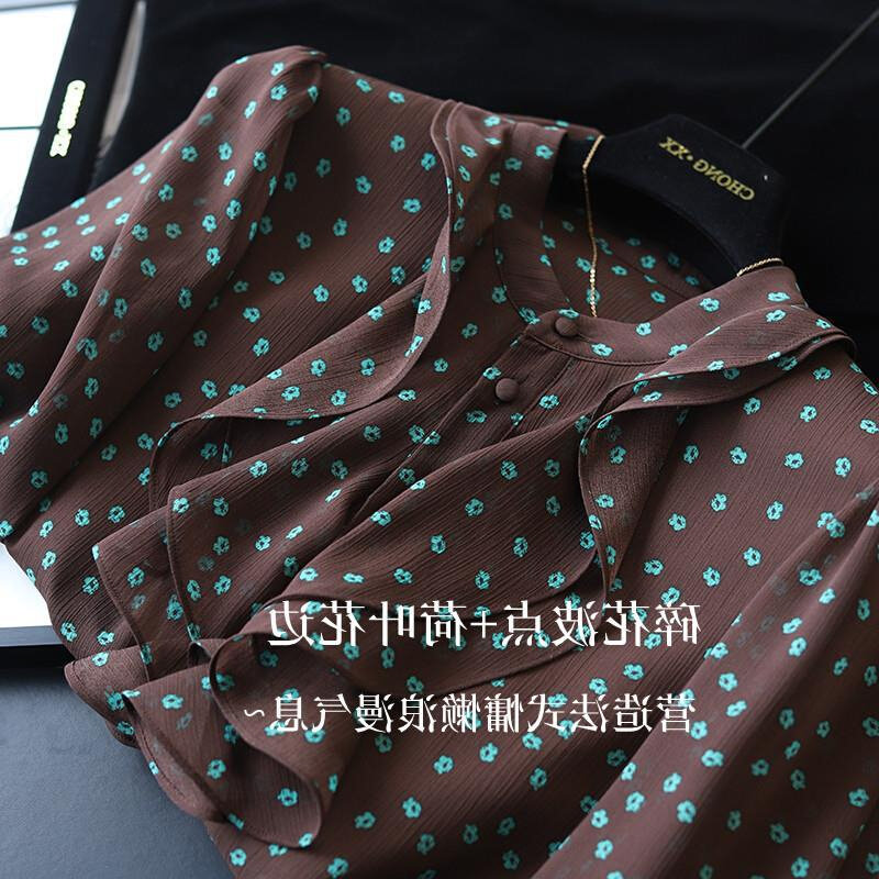 高货虫小小 法式复古仙美荷叶花边领波点雪纺长袖衬衫上衣女春季6
