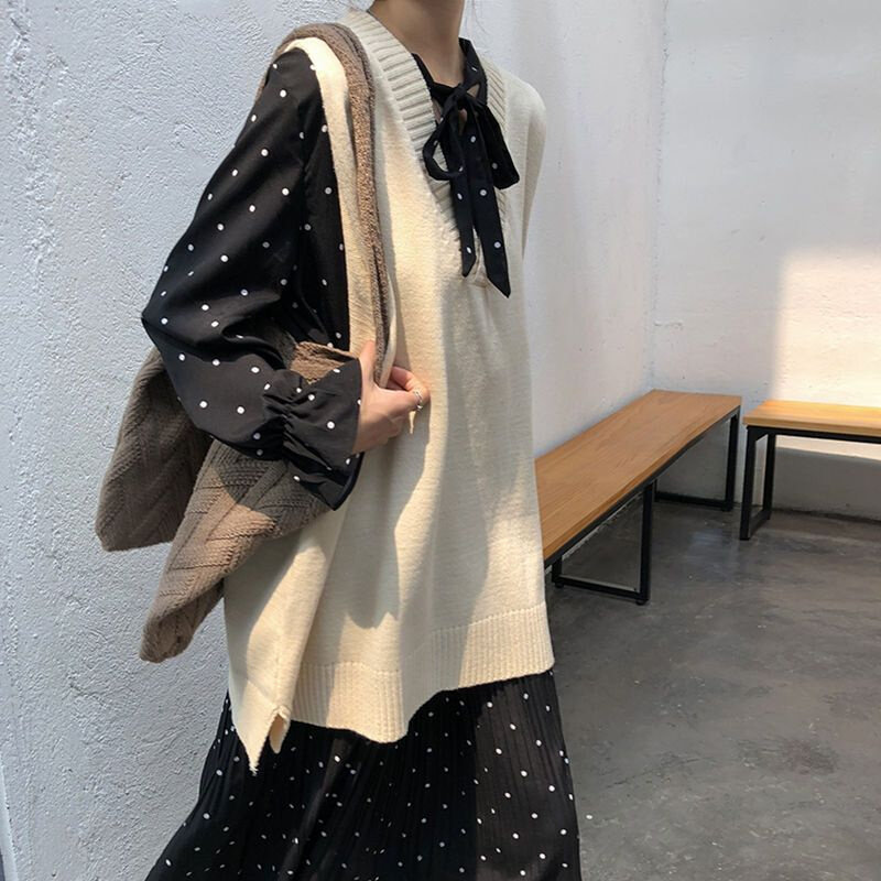 高货外穿毛衣背心马甲女韩版新款宽松复古慵懒风中长款针织衫外套