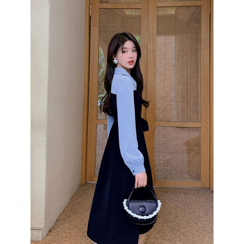 高货大码女装胖妹妹假两件长袖法式连衣裙2024秋季新款显瘦a字茶