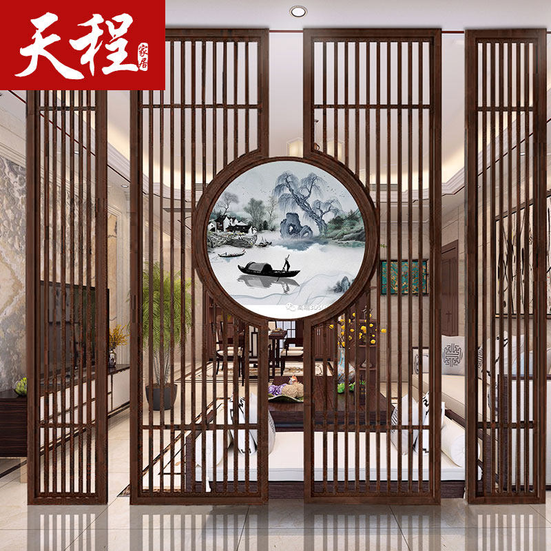 速发新中式玄木花格隔断客厅实关装饰屏风沙发背景墙简约明透半纱