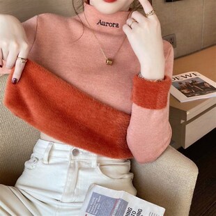 速发加绒毛衣秋冬新款加厚一体绒半水内搭保暖貂高领打底针织衫上