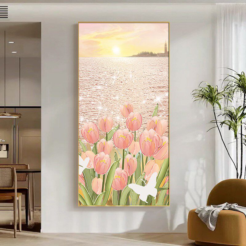 速发挂约玄关装饰画郁金香花卉入户走廊画简大气酒店样板间壁画