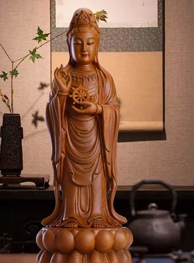 速发实木雕刻南海家世音菩萨摆件观用供奉如轮意观音佛像站像客厅