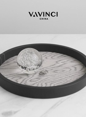 速发样品轻奢灰色木纹饰形香薰托盘创意极简新板间收纳托盘装方品