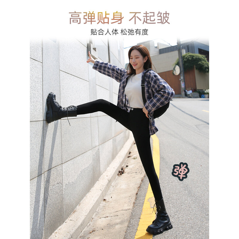 高货打底裤女外穿春高腰显瘦大码紧身黑色小脚九分裤女裤小黑裤高