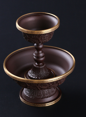 速发惠尔美黄铜仿古八祥吉护法杯藏式家刻八瑞物供水酒杯雕用供奉