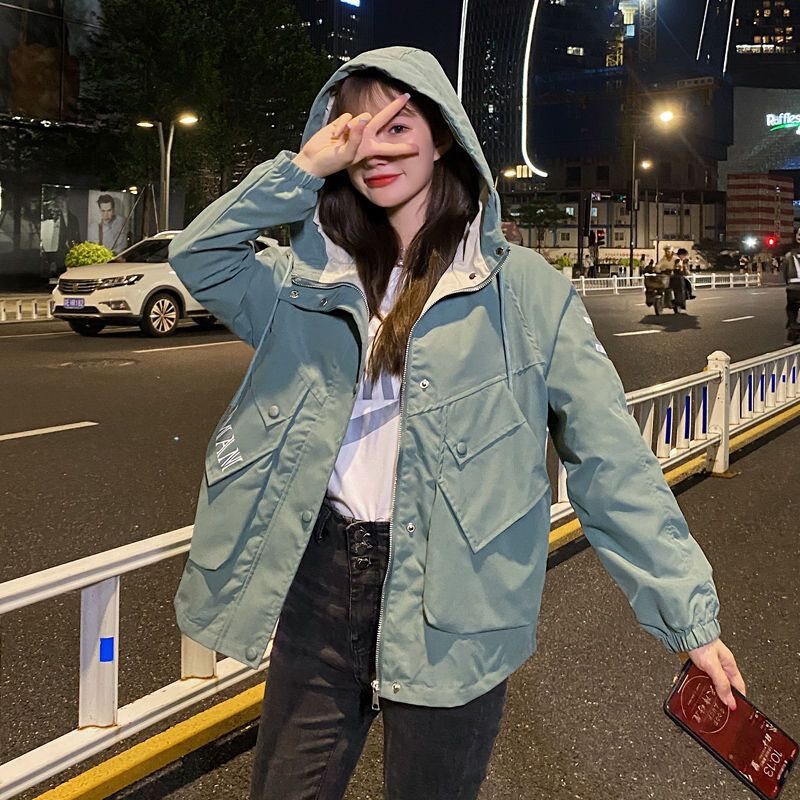 高货外套女短款韩版宽松学生港风百搭休闲薄款连帽风衣女春秋2024