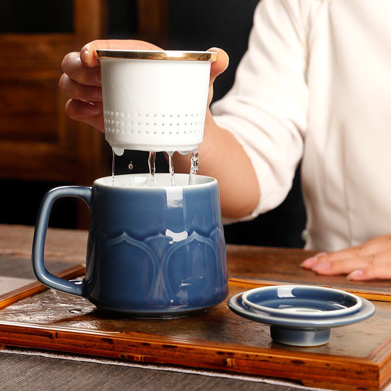 速发陶瓷马克水杯办公室杯盖过滤家用泡茶带茶离分水个人送礼