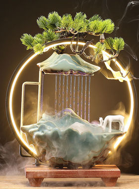 速发新中式创意办公室乔环高山流水摆件循面客厅玄关桌迁开业礼品