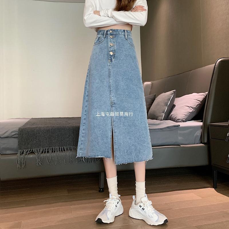 速发牛仔裙半身裙2024春秋季女裙子新款垂感不规则设计感中长款字